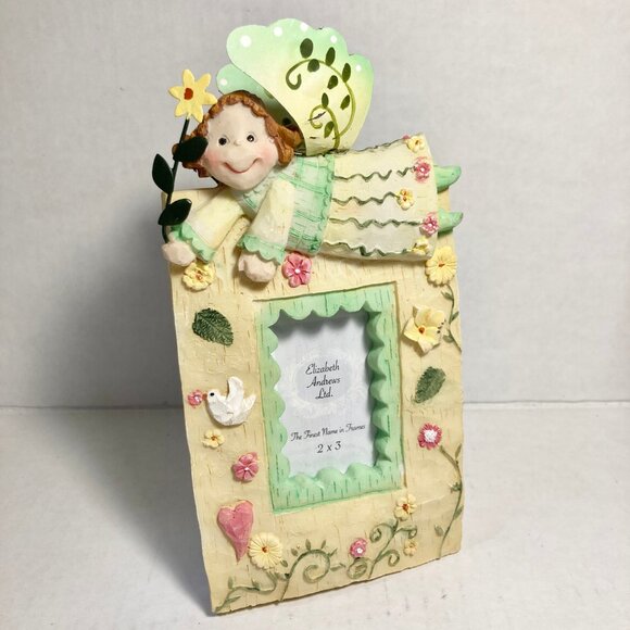 Vintage Elizabeth Andrews Angel Flower Resin Photo Picture Frame Hearts Dove - Picture 5 of 10